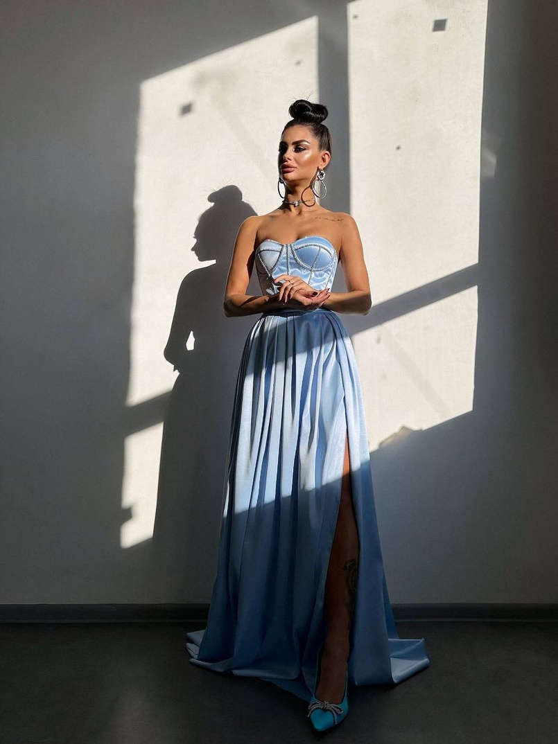 Комплект: корсет-бюстьє , декорований стразами  + спідниця максі з розрізом   | PUSHKA SHOP