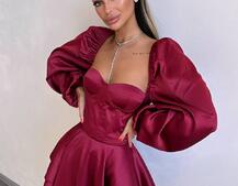 Атласна корсетна сукня бюстьє з пишною подвійною спідницею та об‘ємними рукавами Атласна корсетна сукня бюстьє з пишною подвійною спідницею та об‘ємними рукавами | PUSHKA SHOP