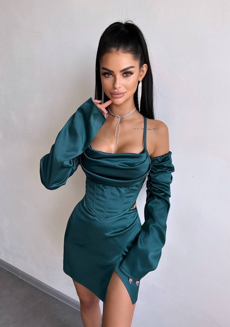 Комплект: корсет з рукавами    + спідниця міні з драпіруванням   | PUSHKA SHOP