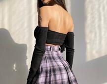 Комплект: трикотажный топ с чашечками push up + юбка в складку   Комплект: трикотажный топ с чашечками push up + юбка в складку   | PUSHKA SHOP