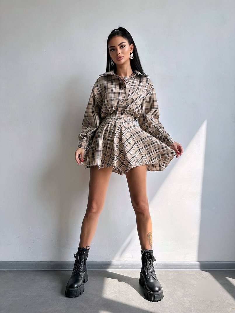 Комплект: сорочка + спідниця у клітинку  | PUSHKA SHOP