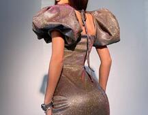 Блестящее платье с объемными рукавами Блестящее платье с объемными рукавами | PUSHKA SHOP