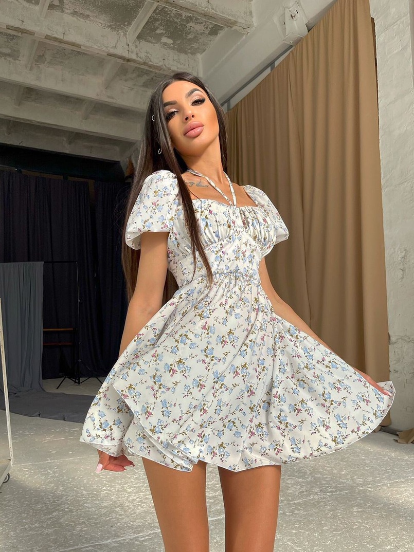Летнее цветочное платье с завязками на груди  Летнее цветочное платье с завязками на груди  | PUSHKA SHOP