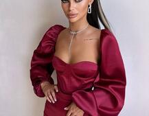 Атласний  комплект: корсет + спідниця декорована бахромою зі страз | PUSHKA SHOP