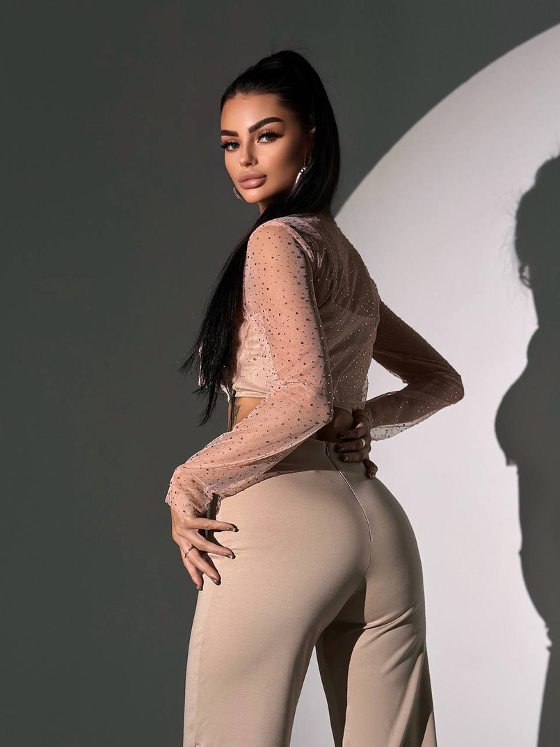 Комплект: топ + штани із сіткою зі стразами Комплект: топ + штани із сіткою зі стразами | PUSHKA SHOP