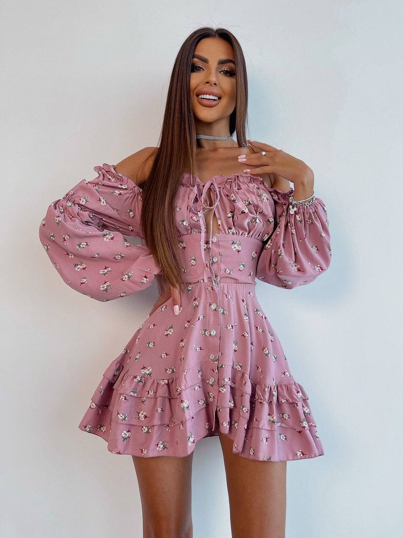 Сукня з квітковим принтом з воланами на ґудзиках Сукня з квітковим принтом з воланами на ґудзиках | PUSHKA SHOP