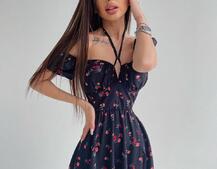 Платье миди с завязками на груди в цветочный принт Платье миди с завязками на груди в цветочный принт | PUSHKA SHOP