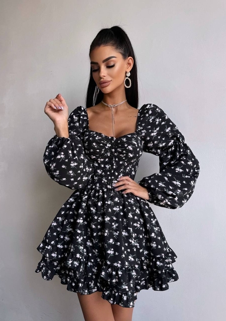 Сукня з квітковим принтом з воланами на ґудзиках  | PUSHKA SHOP