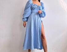 Муслінова сукня -міді з розрізом на ніжці  | PUSHKA SHOP