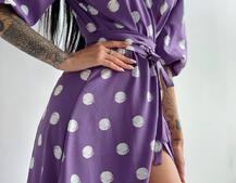 Платье миди в горох с запахом и объемными рукавами  | PUSHKA SHOP