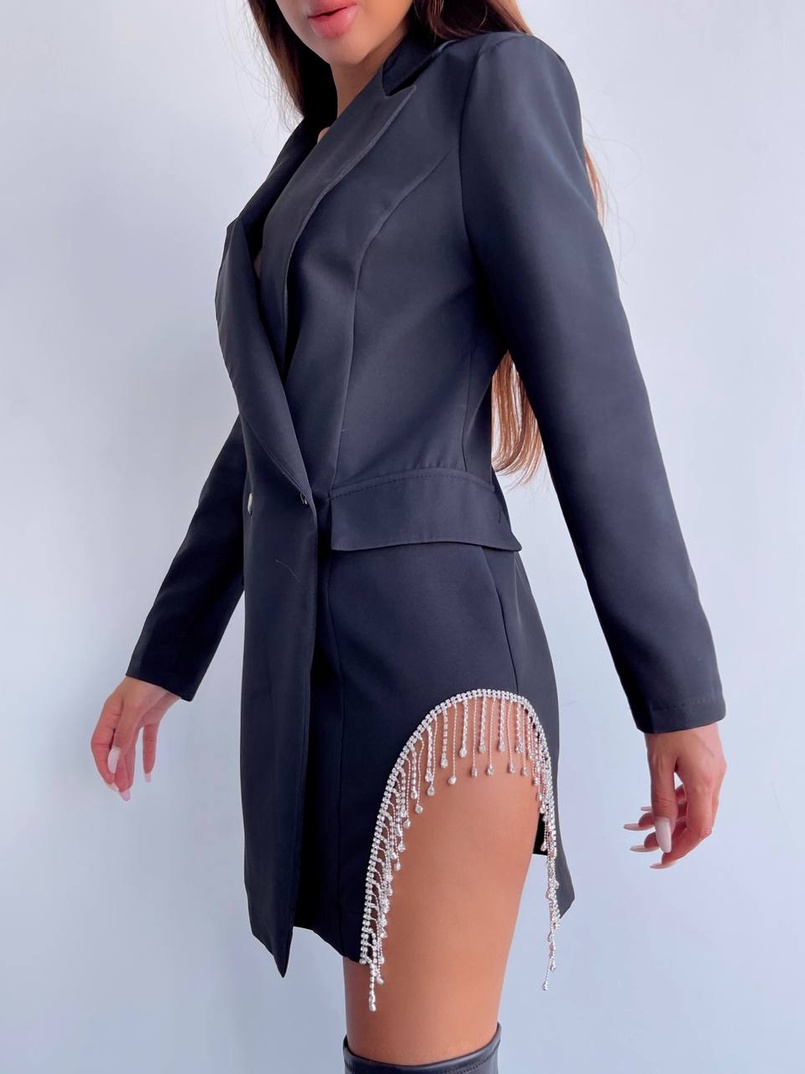 Приталена сукня-піджак, декорована бахромою зі страз | PUSHKA SHOP