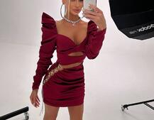 Сукня міні з драпіруванням, декорована стразами  | PUSHKA SHOP