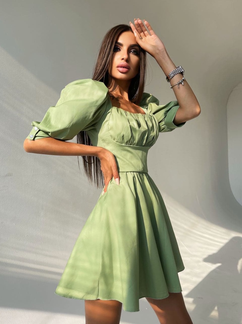 Платье с объемными рукавами из хлопка | PUSHKA SHOP