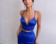 Комплект: топ з філіжанками + спідниця декорована бахромою зі страз  | PUSHKA SHOP