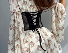 Шифонова сукня на підкладці з розкльошеними рукавами з асиметричною спідницею + корсет декорований стразами  | PUSHKA SHOP