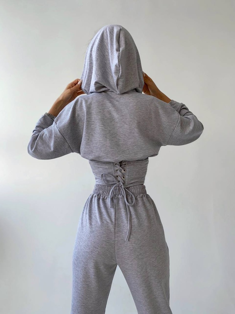 Костюм: укорочённое худи с корсетом+ джоггеры  Костюм: укорочённое худи с корсетом+ джоггеры  | PUSHKA SHOP