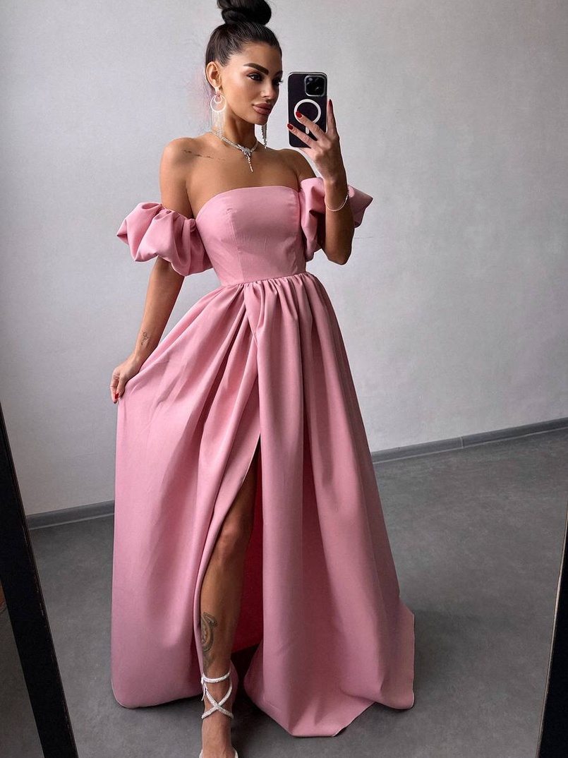 Сукня максі  з розрізом на спідниці та об’ємними рукавами  | PUSHKA SHOP