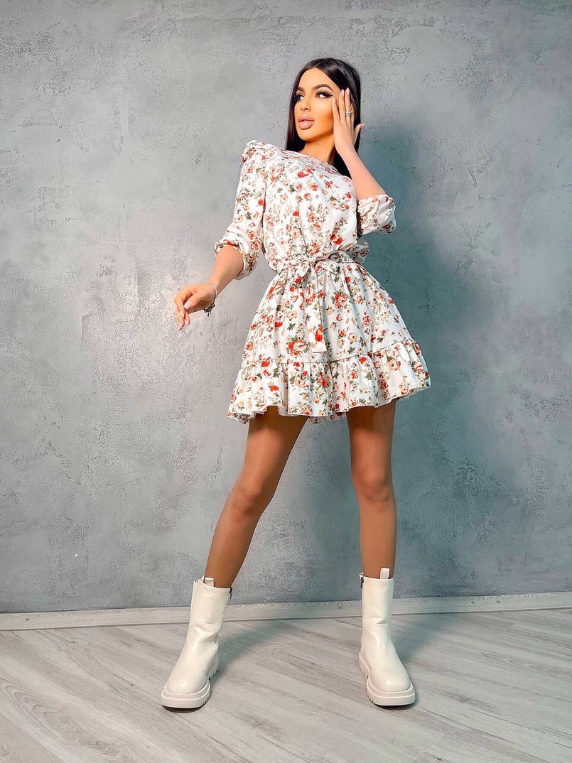 Милое цветочное платье с оборками Милое цветочное платье с оборками | PUSHKA SHOP