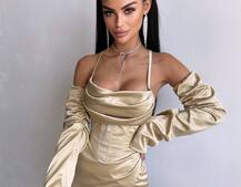 Комплект: корсет з рукавами    + спідниця міні з драпіруванням   | PUSHKA SHOP