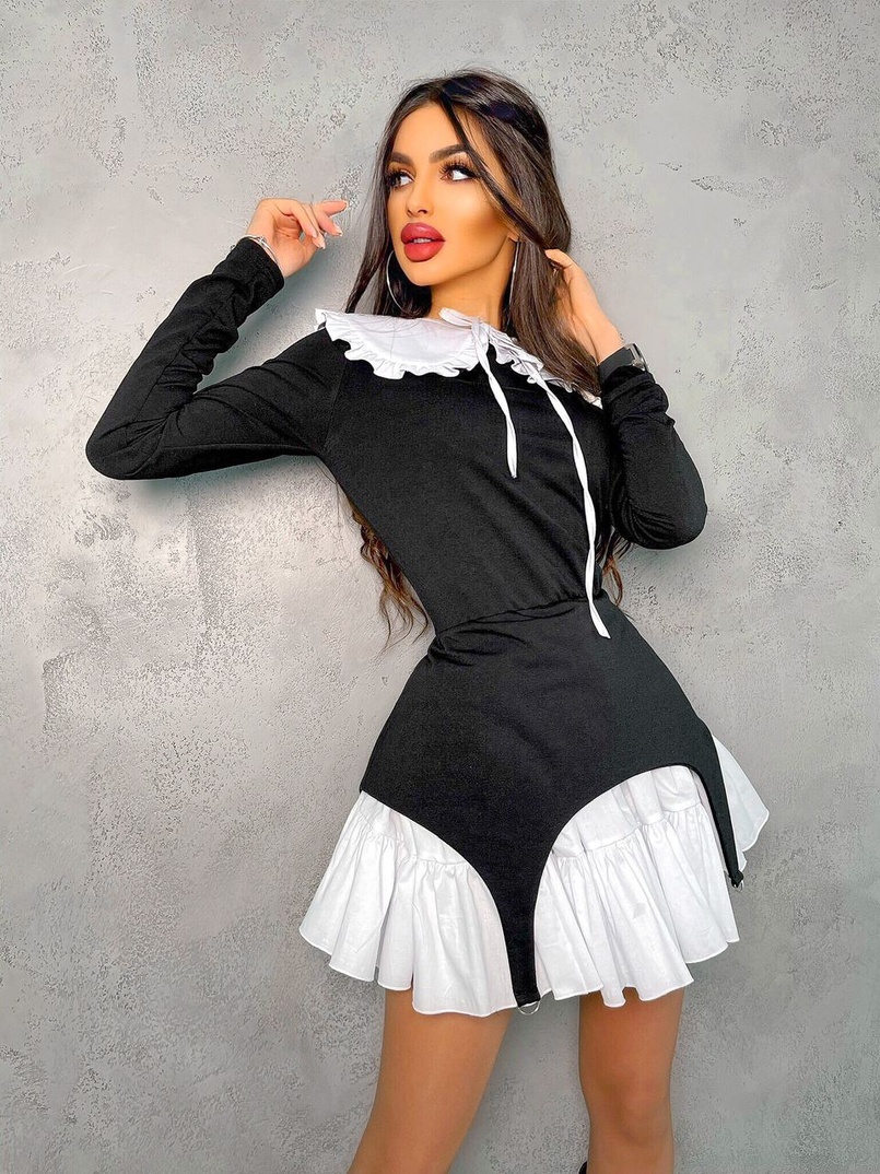 Трикотажное платье со съемным воротничком и подъюбником Трикотажное платье со съемным воротничком и подъюбником | PUSHKA SHOP