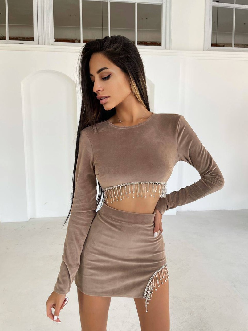 Оксамитовий комплект, декорований бахромою зі страз Оксамитовий комплект, декорований бахромою зі страз | PUSHKA SHOP