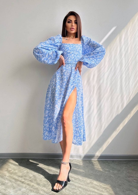 Улюблена сукня-міді зі шнурівкою на спинці та розрізом на ніжці | PUSHKA SHOP