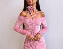 Оксамитова сукня  із зав'язкою на шию з трояндою Оксамитова сукня  із зав'язкою на шию з трояндою | PUSHKA SHOP