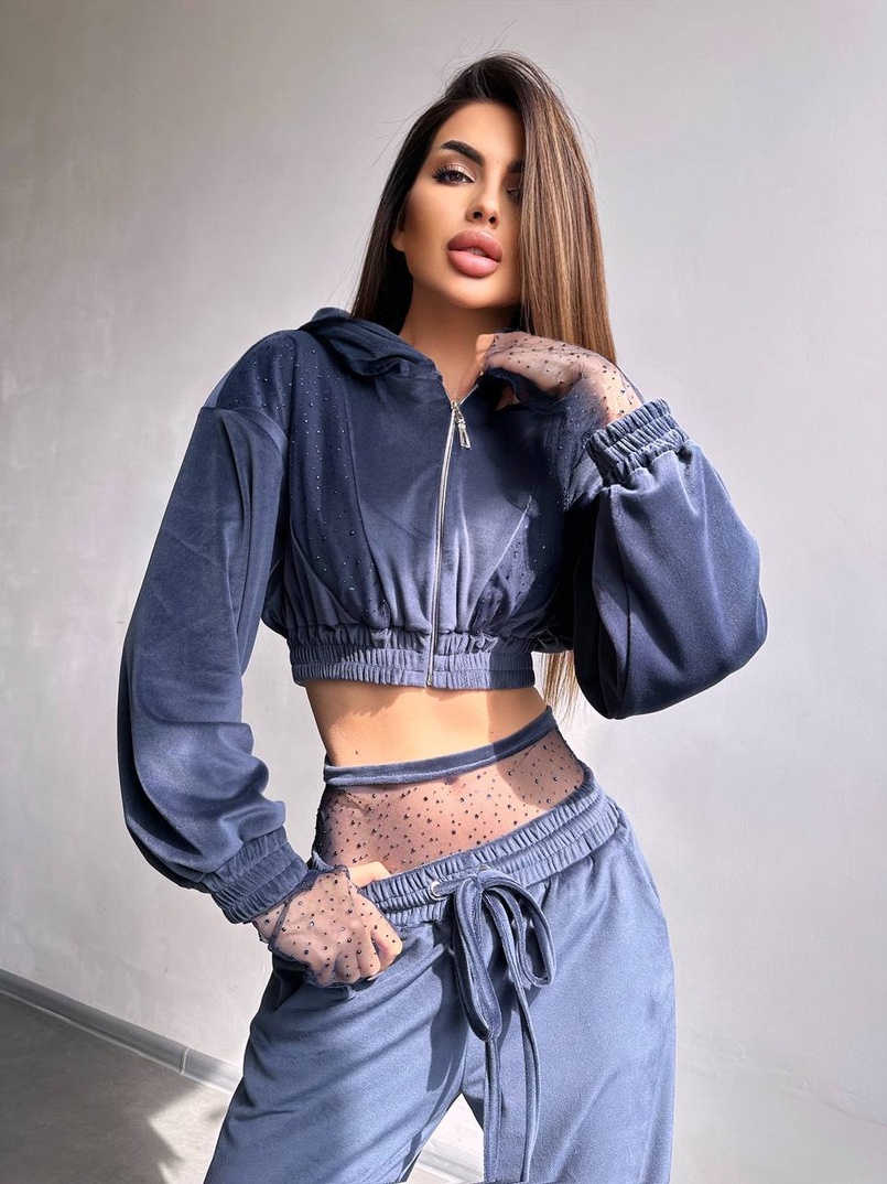 Велюровий комплект декорований стразами( бомбер+ рукавички+ штани + трусики) | PUSHKA SHOP