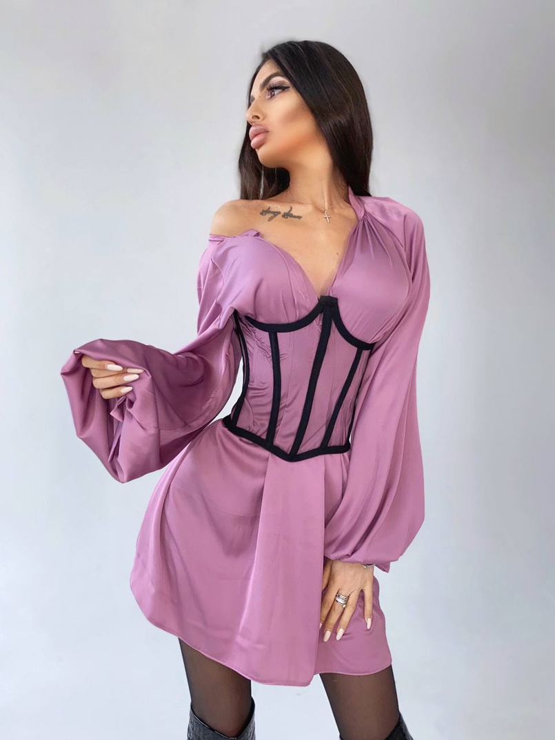 Комплект: шелковое платье на завязках с прозрачным бельевым корсетом на шнуровке Комплект: шелковое платье на завязках с прозрачным бельевым корсетом на шнуровке | PUSHKA SHOP