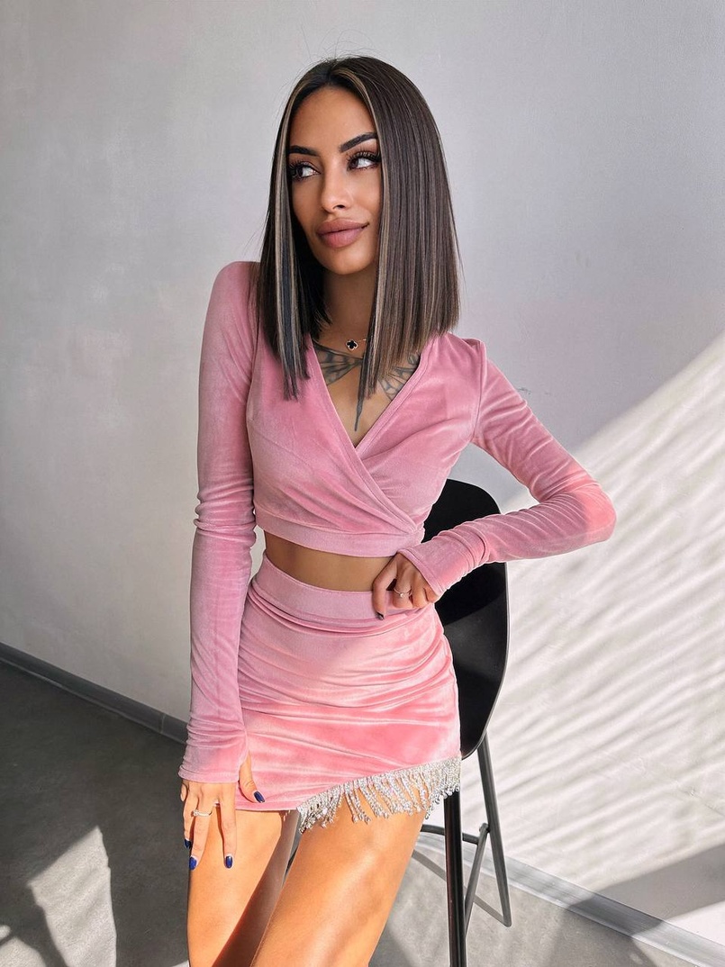 Оксамитовий комплект, декорований бахромою зі страз Оксамитовий комплект, декорований бахромою зі страз | PUSHKA SHOP