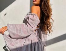 Блискуча сукня з воланами та шнурівкою на спинці | PUSHKA SHOP