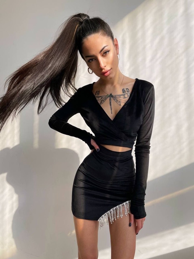 Оксамитовий комплект, декорований бахромою зі страз | PUSHKA SHOP