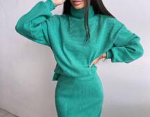 Костюм із теплого трикотажу-рубчика: светр + спідниця | PUSHKA SHOP