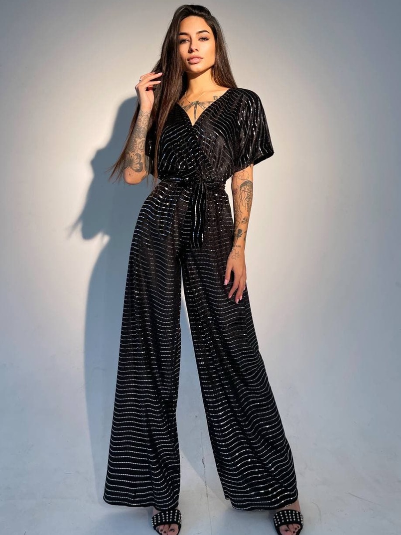 Бархатный комбинезон с голографическими блестками  | PUSHKA SHOP