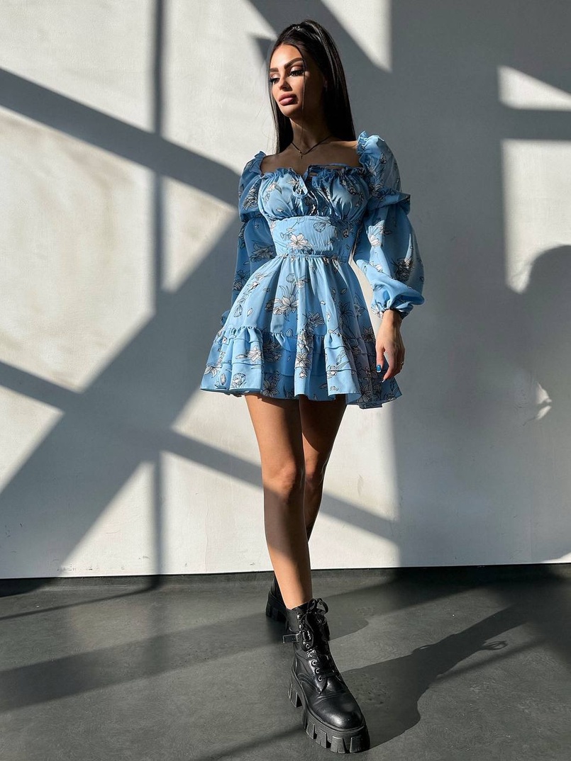 Квіткова сукня з воланами та шнуровкою по спинці | PUSHKA SHOP