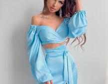 Шелковый комплект: топ с завязками на талии + юбка миди с разрезом  | PUSHKA SHOP