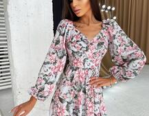 Цветочное платье-миди с разрезом  | PUSHKA SHOP