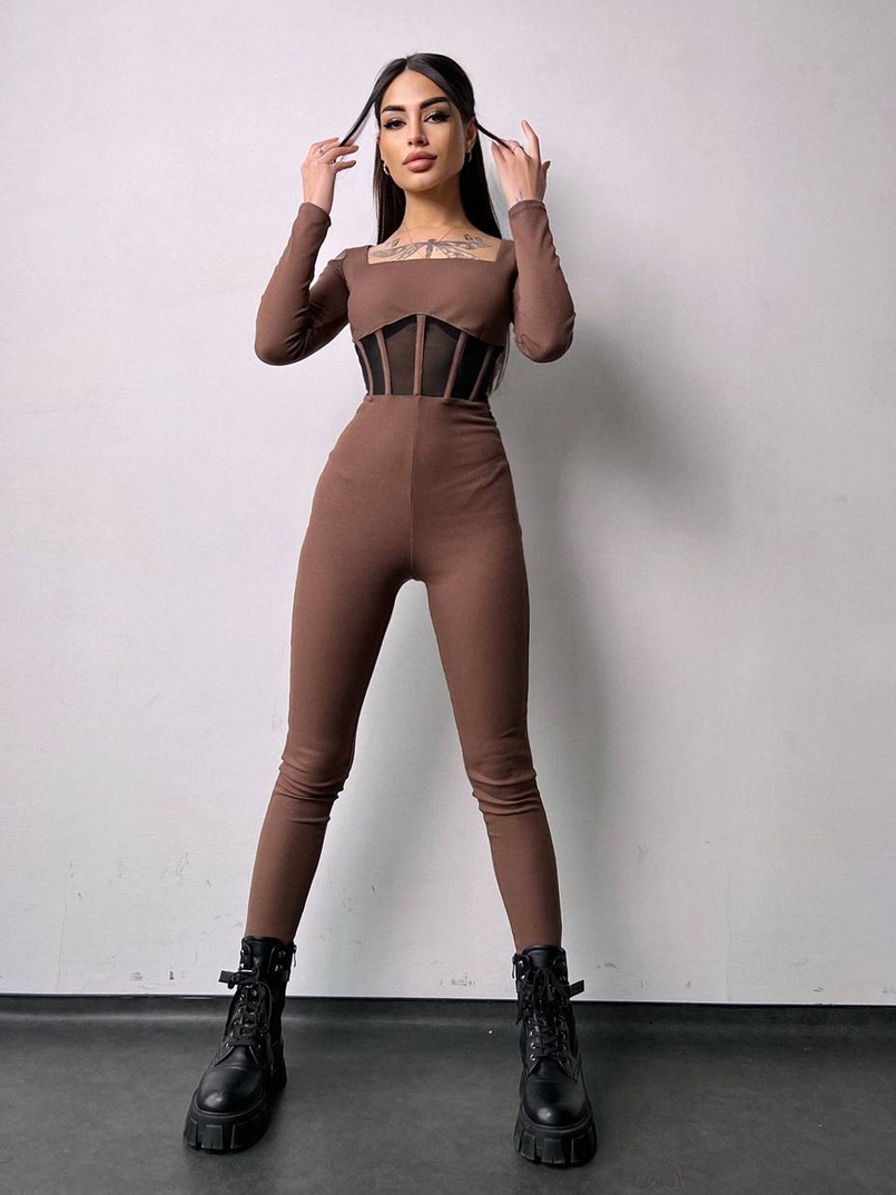 Облягаючий трикотажний комбінезон з елементами корсету  | PUSHKA SHOP