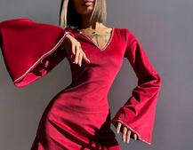 Оксамитова сукня,  декорована стразами з розкльошоними рукавами  | PUSHKA SHOP