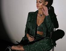 Костюм: піджак на підкладці, штани кльош+ топ з чашечками | PUSHKA SHOP