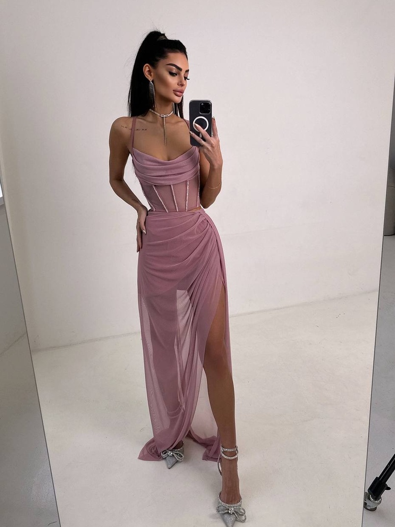 Комплект: корсет декорований стразами + спідниця максі  | PUSHKA SHOP