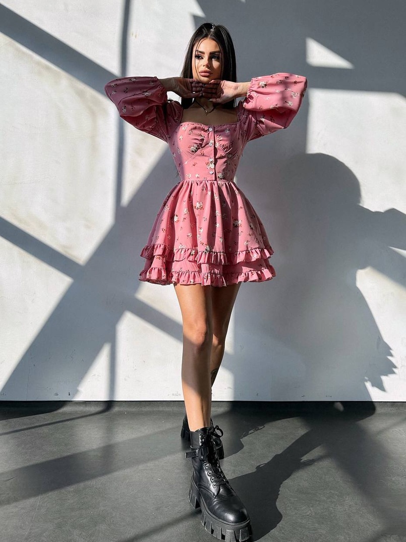 Лялькова сукня з пишною спідницею та корсетним верхом з ніжним квітковим принтом  | PUSHKA SHOP