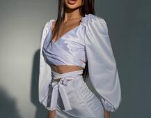 Атласний комплект, декорований бахромою зі страз | PUSHKA SHOP