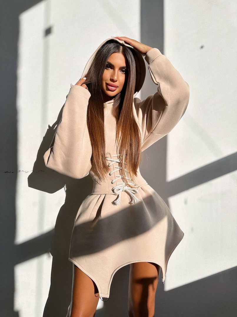 Тепле приталене худі з капюшоном на флісі + корсет на шнурівці Можна носити з корсетом та без | PUSHKA SHOP