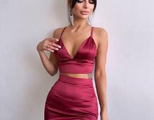 Комплект: топ з філіжанками + спідниця декорована бахромою зі страз  | PUSHKA SHOP