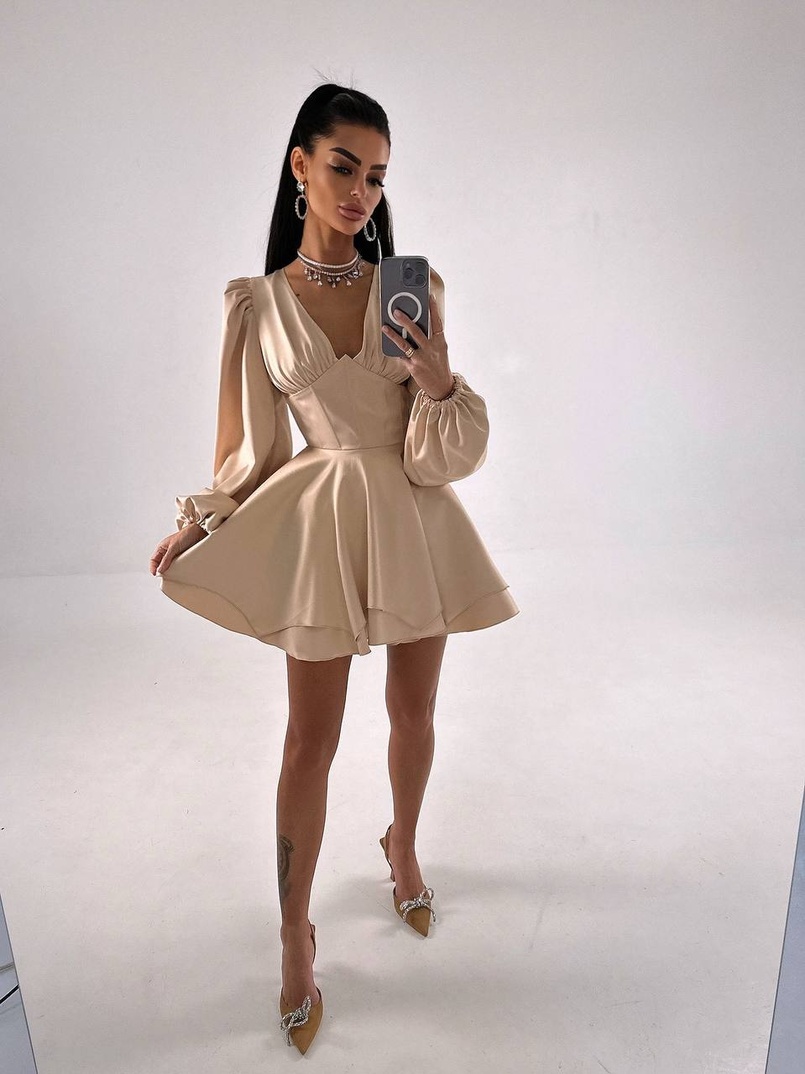 Атласна корсетна сукня  з пишною подвійною спідницею  | PUSHKA SHOP