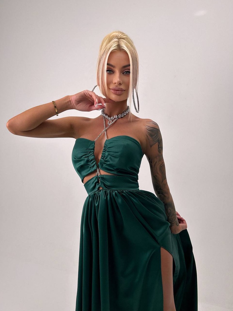 Атласна сукня максі із шнуром зі стразами  | PUSHKA SHOP