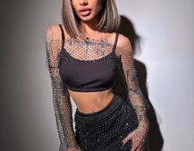 Комплект: топ + спідниця із сіткою зі стразами Комплект: топ + спідниця із сіткою зі стразами | PUSHKA SHOP