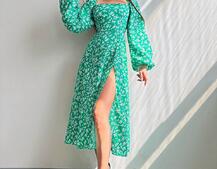 Квіткова сукня-міді зі шнурівкою на спинці та розрізом на ніжці | PUSHKA SHOP