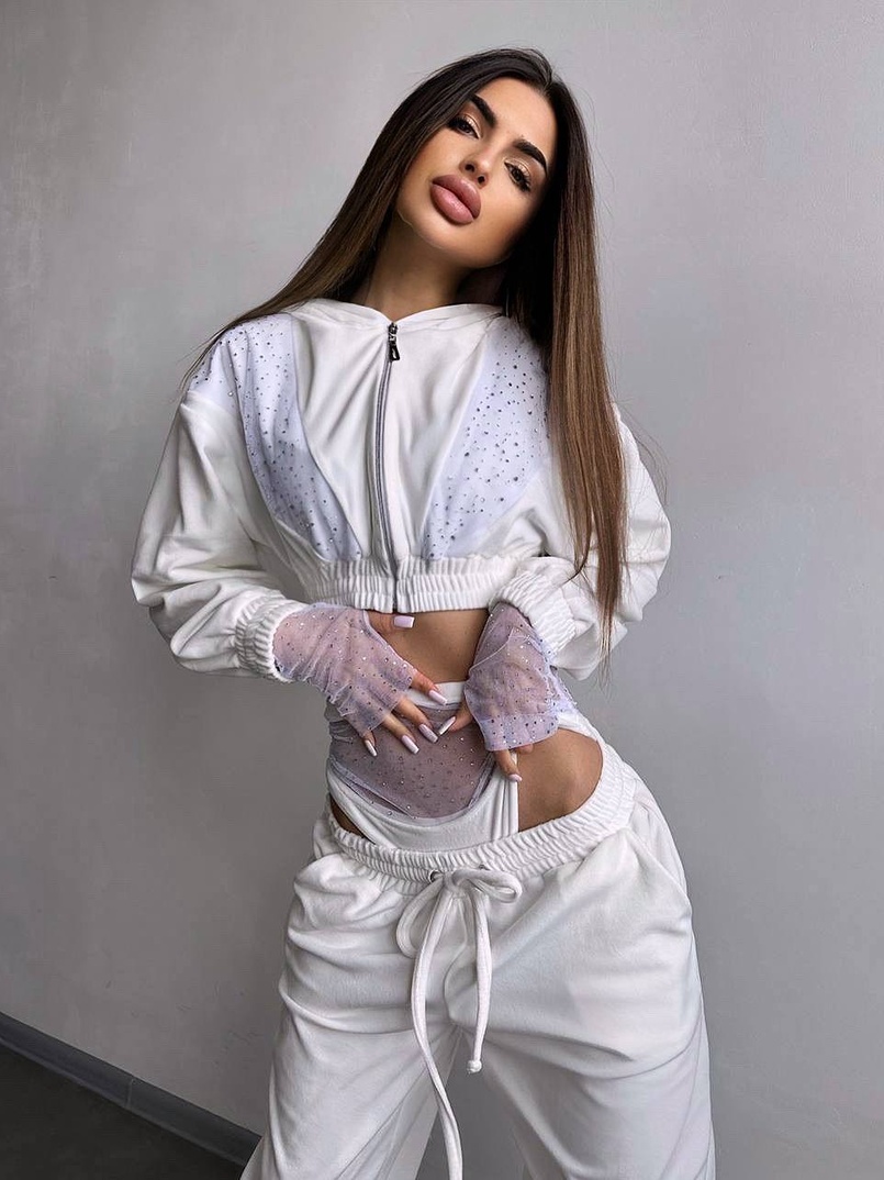 Велюровий комплект декорований стразами( бомбер+ рукавички+ штани + трусики) | PUSHKA SHOP